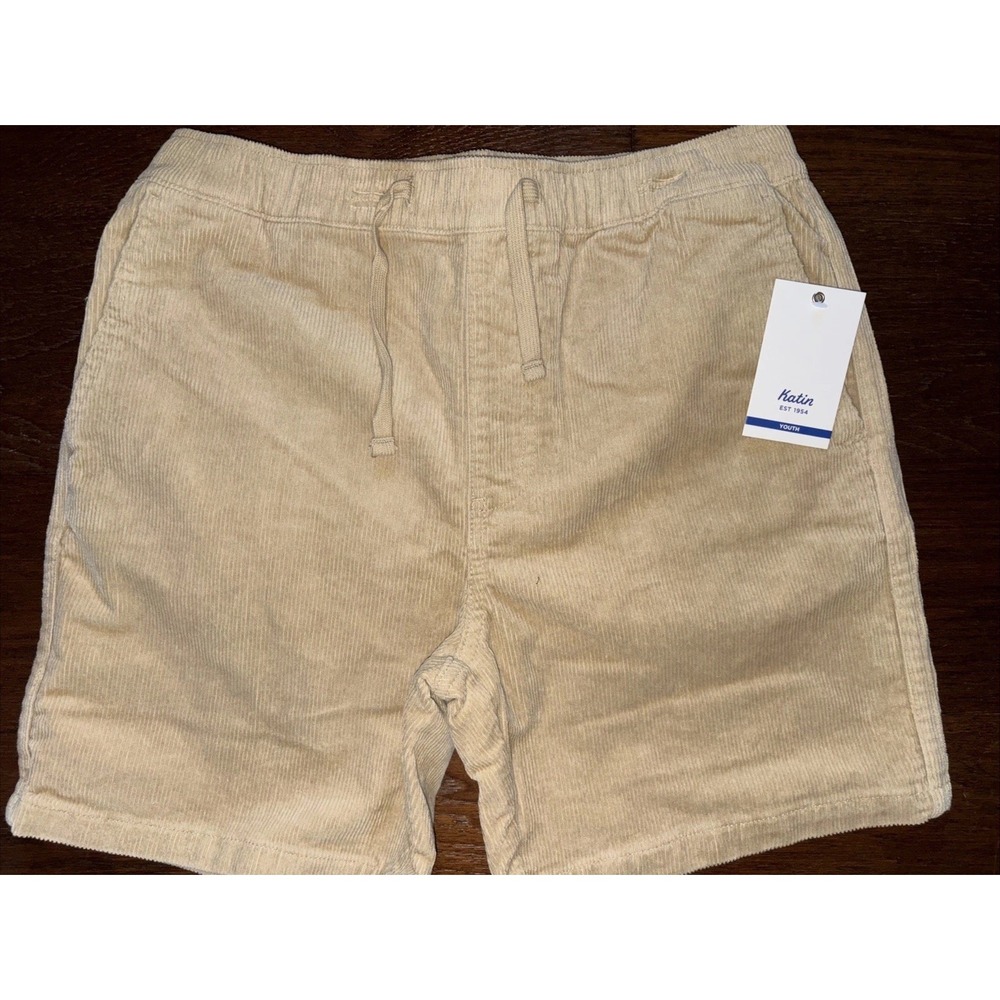 Katin‎ Shorts Kids Large Tan Corduroy Elastic Drawstring Pockets Casual L 14/16